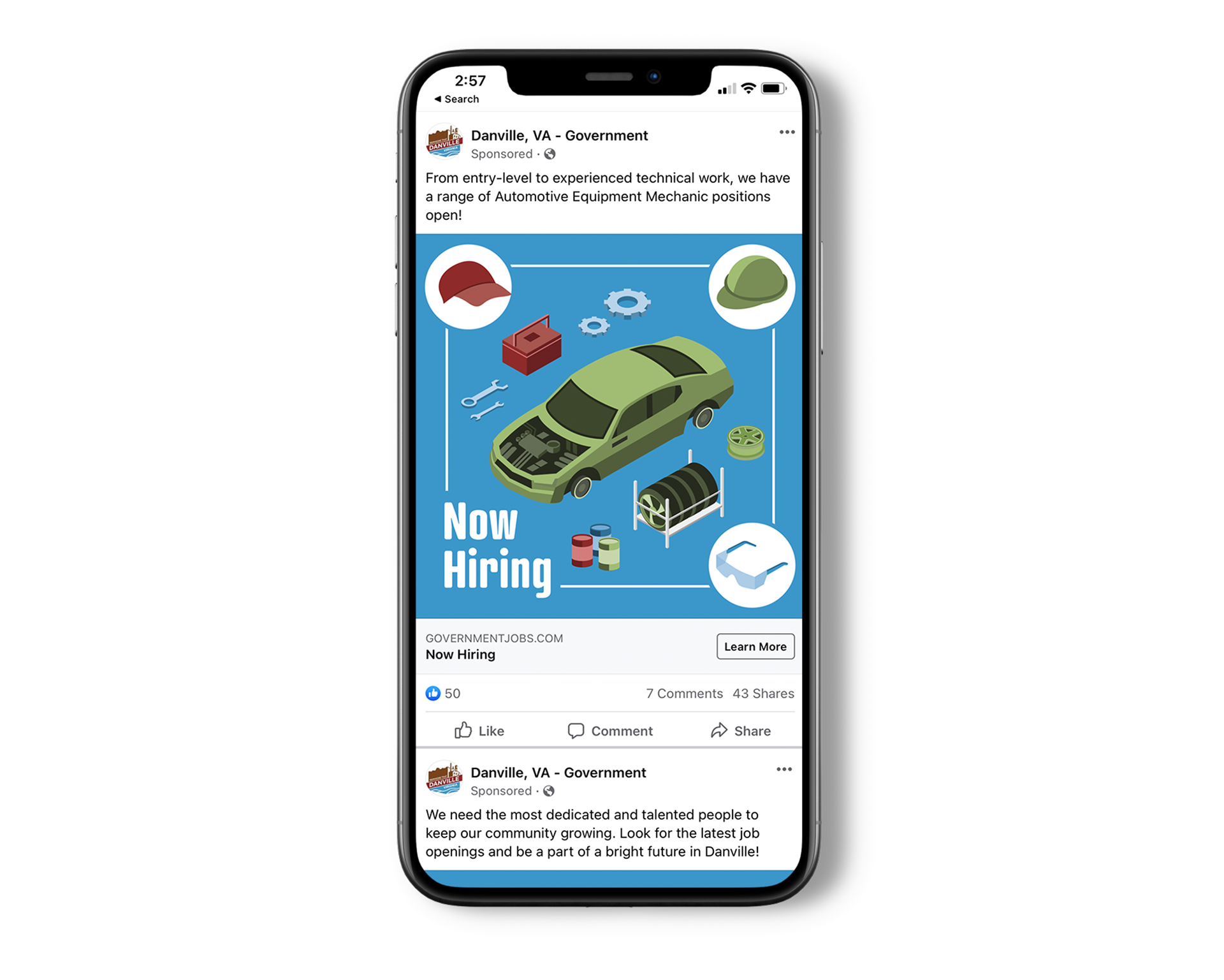 A social media ad promoting an entry level government job with Danville.