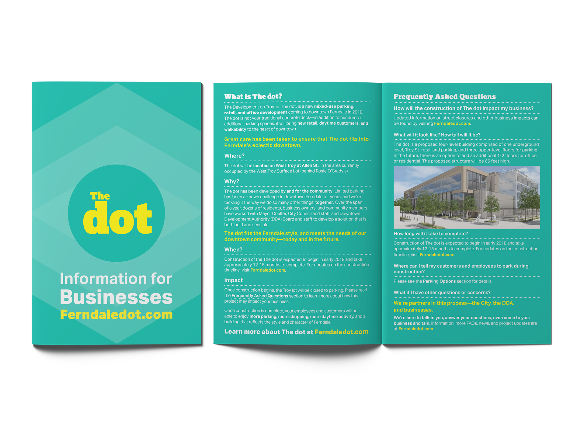 An informational brochure for business owners to learn about the DOT project.