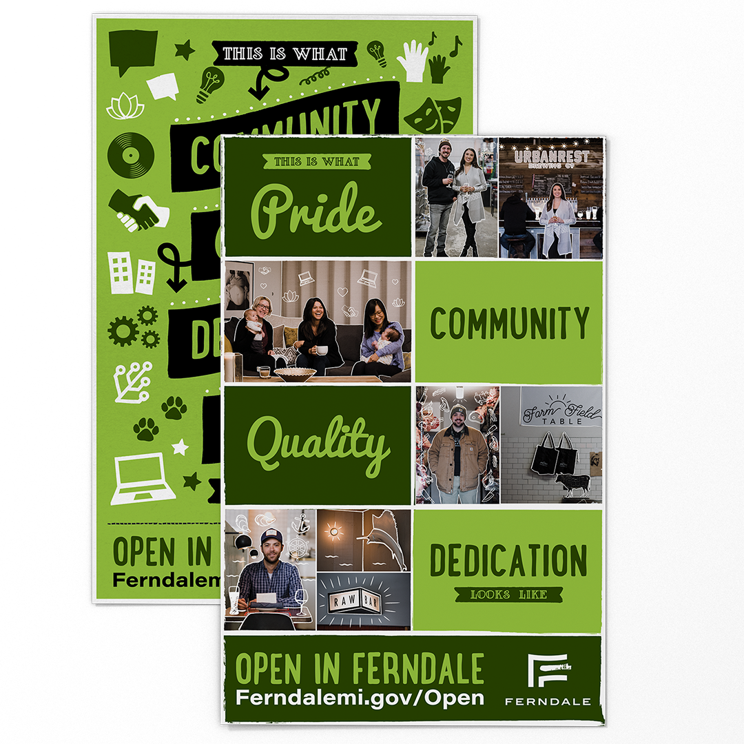 A poster promoting various businesses in Ferndale.