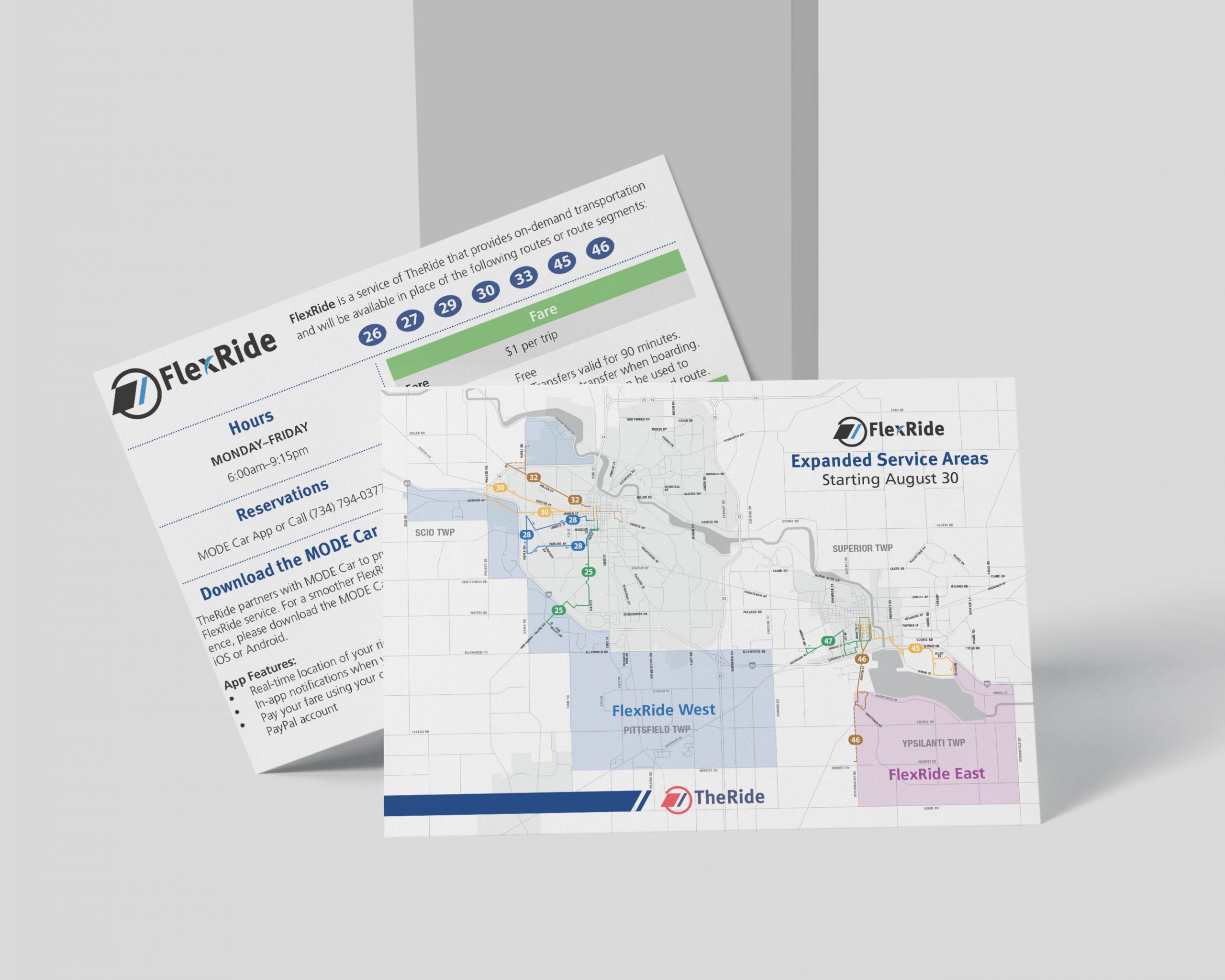 FlexRide maps with key routes and service areas.