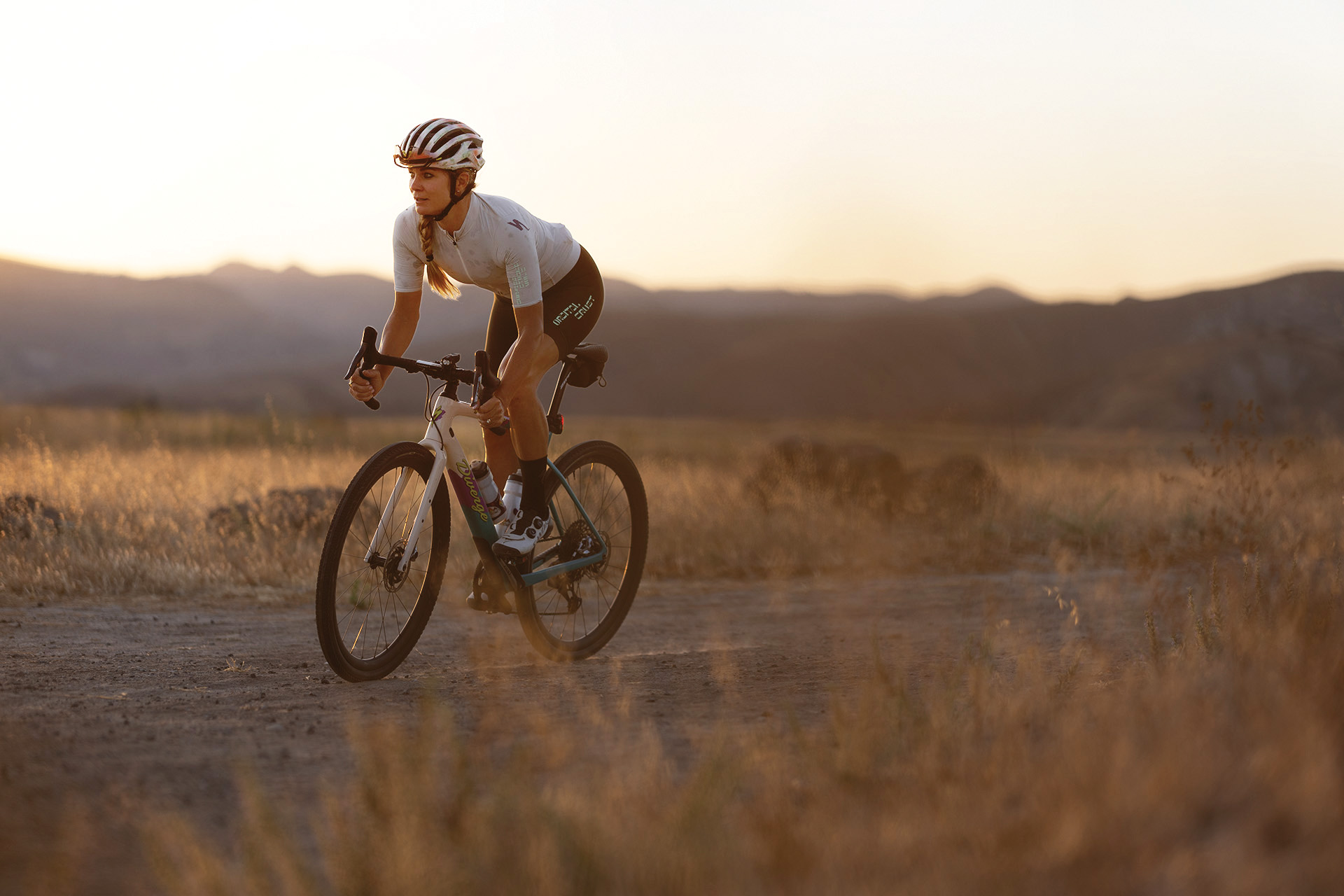 Cyclist on an early morning ride in nature